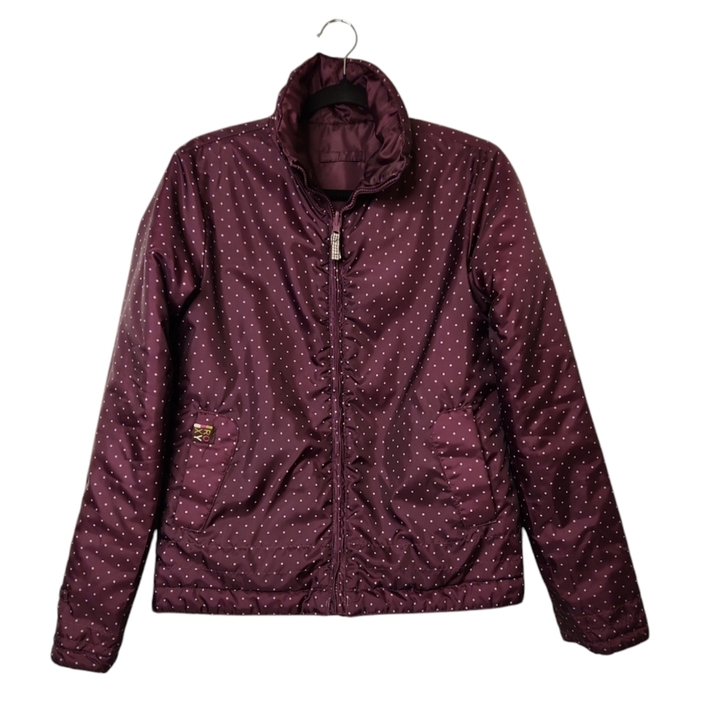 Roxy Women's Burgandy/Plum White Polka Dot Nylon Quilt Zip Jacket Size S